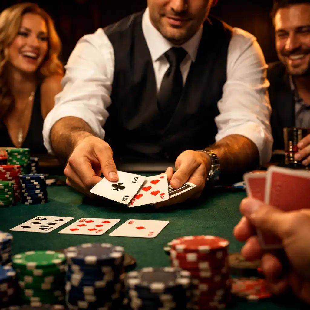 Eventowy stół pokerowy z uczestnikami